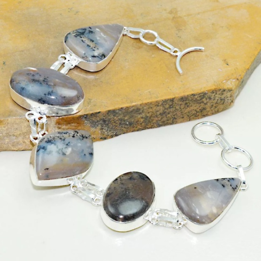 Honey Dendrite Agate & Silver Bracelet